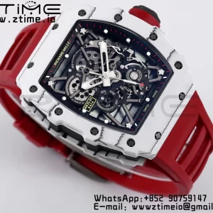 RICHARD MILLE RM035 RM35-01 ホワイトカーボンBBRベストエディション スケルトンダイヤル レッドラバーストラップ クローンRMUL3 - スーパークローンウォッチ｜1:1ベストバージョン
