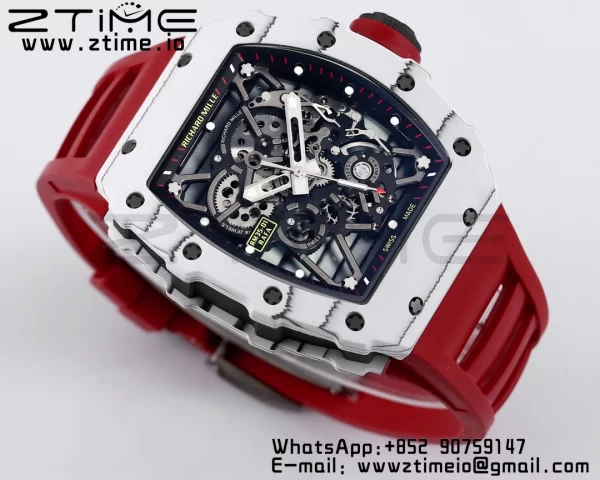 RICHARD MILLE RM035 RM35-01 ホワイトカーボンBBRベストエディション スケルトンダイヤル レッドラバーストラップ クローンRMUL3 - スーパークローンウォッチ｜1:1ベストバージョン