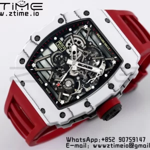 RICHARD MILLE RM035 RM35-01 ホワイトカーボンBBRベストエディション スケルトンダイヤル レッドラバーストラップ クローンRMUL3 - スーパークローンウォッチ｜1:1ベストバージョン