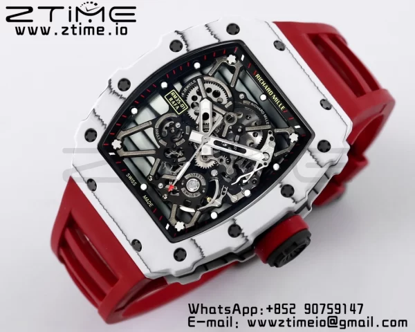 RICHARD MILLE RM035 RM35-01 ホワイトカーボンBBRベストエディション スケルトンダイヤル レッドラバーストラップ クローンRMUL3 - スーパークローンウォッチ｜1:1ベストバージョン