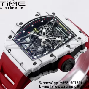 RICHARD MILLE RM035 RM35-01 ホワイトカーボンBBRベストエディション スケルトンダイヤル レッドラバーストラップ クローンRMUL3 - スーパークローンウォッチ｜1:1ベストバージョン