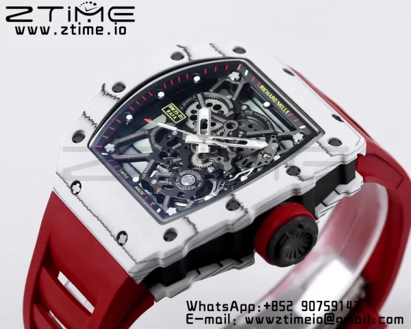 RICHARD MILLE RM035 RM35-01 ホワイトカーボンBBRベストエディション スケルトンダイヤル レッドラバーストラップ クローンRMUL3 - スーパークローンウォッチ｜1:1ベストバージョン