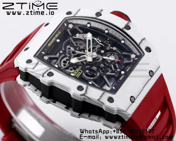 RICHARD MILLE RM035 RM35-01 ホワイトカーボンBBRベストエディション スケルトンダイヤル レッドラバーストラップ クローンRMUL3 - スーパークローンウォッチ｜1:1ベストバージョン