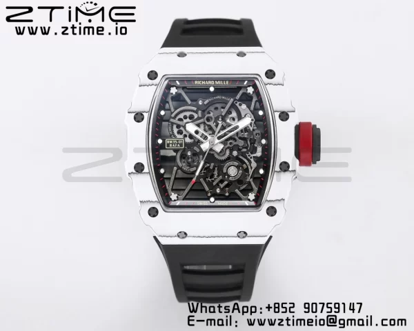 RICHARD MILLE RM035 RM35-01 White Carbon BBR Best Edition Skeleton Dial on Black Rubber Strap Clone RMUL3 - Super Clone Watch | 1:1 Best Version