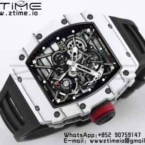 RICHARD MILLE RM035 RM35-01 White Carbon BBR Best Edition Skeleton Dial on Black Rubber Strap Clone RMUL3 - Super Clone Watch | 1:1 Best Version