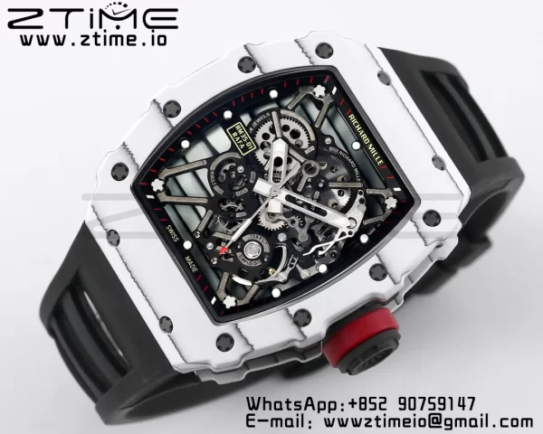 RICHARD MILLE RM035 RM35-01 White Carbon BBR Best Edition Skeleton Dial on Black Rubber Strap Clone RMUL3 - Super Clone Watch | 1:1 Best Version