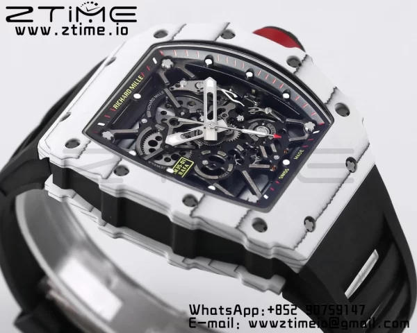 RICHARD MILLE RM035 RM35-01 White Carbon BBR Best Edition Skeleton Dial on Black Rubber Strap Clone RMUL3 - Super Clone Watch | 1:1 Best Version