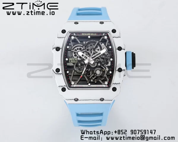 RICHARD MILLE RM035 RM35-01 White Carbon BBR Best Edition Skeleton Dial on Blue Rubber Strap Clone RMUL3 - Super Clone Watch | 1:1 Best Version