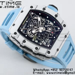 RICHARD MILLE RM035 RM35-01 White Carbon BBR Best Edition Skeleton Dial on Blue Rubber Strap Clone RMUL3 - Super Clone Watch | 1:1 Best Version