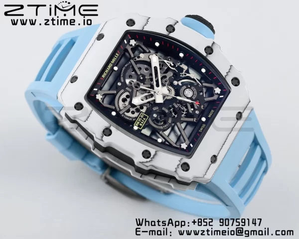 RICHARD MILLE RM035 RM35-01 White Carbon BBR Best Edition Skeleton Dial on Blue Rubber Strap Clone RMUL3 - Super Clone Watch | 1:1 Best Version