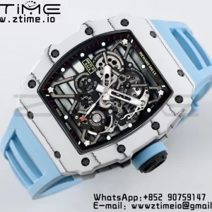 RICHARD MILLE RM035 RM35-01 White Carbon BBR Best Edition Skeleton Dial on Blue Rubber Strap Clone RMUL3 - Super Clone Watch | 1:1 Best Version