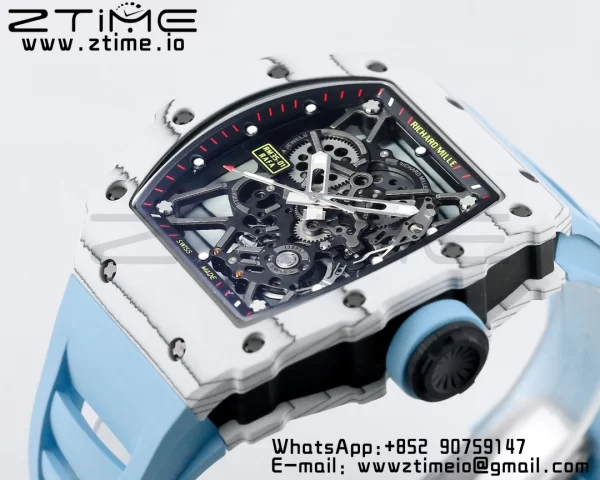 RICHARD MILLE RM035 RM35-01 White Carbon BBR Best Edition Skeleton Dial on Blue Rubber Strap Clone RMUL3 - Super Clone Watch | 1:1 Best Version