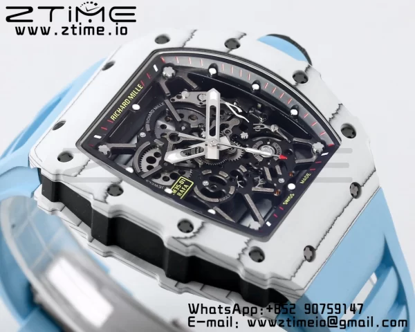 RICHARD MILLE RM035 RM35-01 White Carbon BBR Best Edition Skeleton Dial on Blue Rubber Strap Clone RMUL3 - Super Clone Watch | 1:1 Best Version