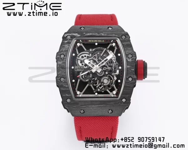 RICHARD MILLE RM035 RM35-01 ブラックカーボンBBRベストエディション スケルトンダイヤル レッドナイロンストラップ クローンRMUL3 - スーパークローンウォッチ｜1:1ベストバージョン