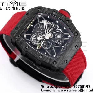 RICHARD MILLE RM035 RM35-01 ブラックカーボンBBRベストエディション スケルトンダイヤル レッドナイロンストラップ クローンRMUL3 - スーパークローンウォッチ｜1:1ベストバージョン