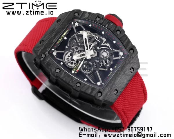 RICHARD MILLE RM035 RM35-01 ブラックカーボンBBRベストエディション スケルトンダイヤル レッドナイロンストラップ クローンRMUL3 - スーパークローンウォッチ｜1:1ベストバージョン