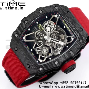 RICHARD MILLE RM035 RM35-01 ブラックカーボンBBRベストエディション スケルトンダイヤル レッドナイロンストラップ クローンRMUL3 - スーパークローンウォッチ｜1:1ベストバージョン
