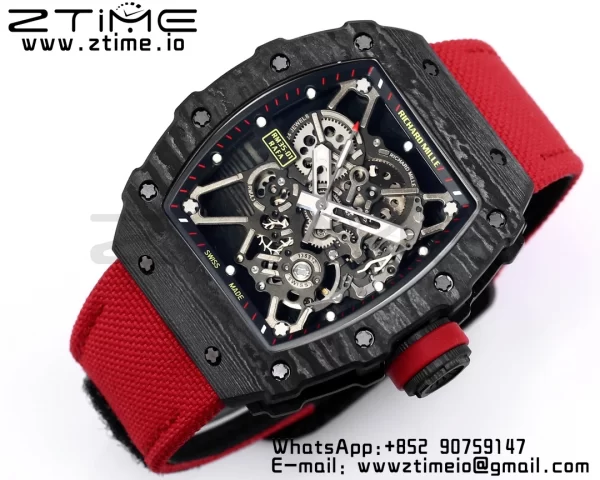 RICHARD MILLE RM035 RM35-01 ブラックカーボンBBRベストエディション スケルトンダイヤル レッドナイロンストラップ クローンRMUL3 - スーパークローンウォッチ｜1:1ベストバージョン