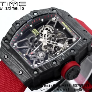 RICHARD MILLE RM035 RM35-01 ブラックカーボンBBRベストエディション スケルトンダイヤル レッドナイロンストラップ クローンRMUL3 - スーパークローンウォッチ｜1:1ベストバージョン