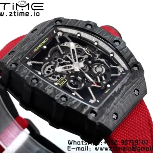 RICHARD MILLE RM035 RM35-01 ブラックカーボンBBRベストエディション スケルトンダイヤル レッドナイロンストラップ クローンRMUL3 - スーパークローンウォッチ｜1:1ベストバージョン
