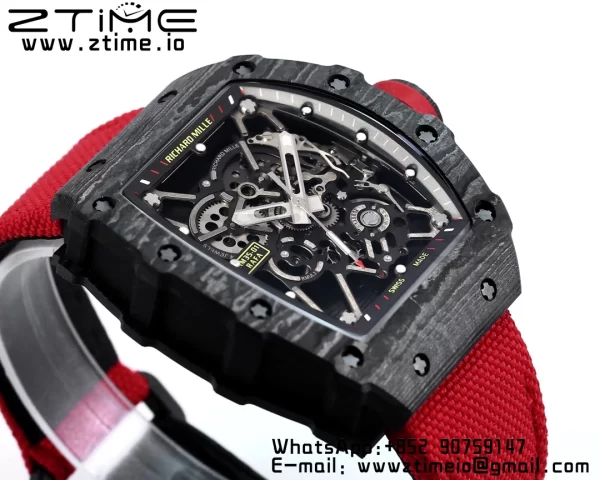 RICHARD MILLE RM035 RM35-01 ブラックカーボンBBRベストエディション スケルトンダイヤル レッドナイロンストラップ クローンRMUL3 - スーパークローンウォッチ｜1:1ベストバージョン