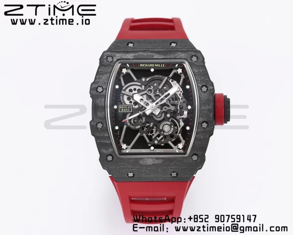 RICHARD MILLE RM035 RM35-01 Black Carbon BBR Best Edition Skeleton Dial on Red Rubber Strap Clone RMUL3 - Super Clone Watch | 1:1 Best Version