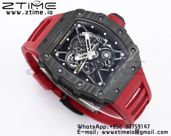 RICHARD MILLE RM035 RM35-01 Black Carbon BBR Best Edition Skeleton Dial on Red Rubber Strap Clone RMUL3 - Super Clone Watch | 1:1 Best Version
