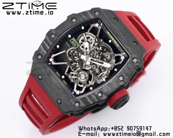 RICHARD MILLE RM035 RM35-01 Black Carbon BBR Best Edition Skeleton Dial on Red Rubber Strap Clone RMUL3 - Super Clone Watch | 1:1 Best Version