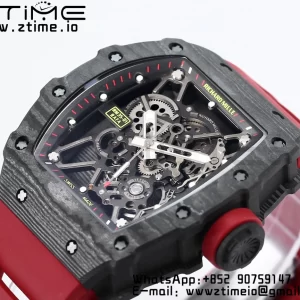 RICHARD MILLE RM035 RM35-01 Black Carbon BBR Best Edition Skeleton Dial on Red Rubber Strap Clone RMUL3 - Super Clone Watch | 1:1 Best Version