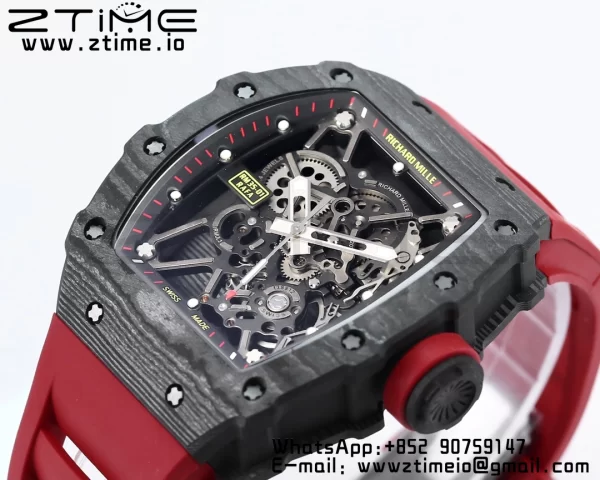 RICHARD MILLE RM035 RM35-01 Black Carbon BBR Best Edition Skeleton Dial on Red Rubber Strap Clone RMUL3 - Super Clone Watch | 1:1 Best Version