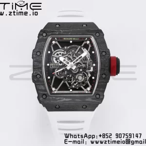 RICHARD MILLE RM035 RM35-01 Black Carbon BBR Best Edition Skeleton Dial on White Rubber Strap Clone RMUL3 - Super Clone Watch | 1:1 Best Version