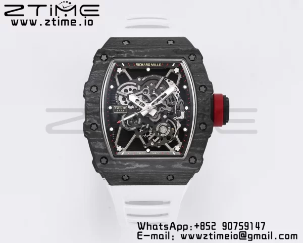 RICHARD MILLE RM035 RM35-01 Black Carbon BBR Best Edition Skeleton Dial on White Rubber Strap Clone RMUL3 - Super Clone Watch | 1:1 Best Version