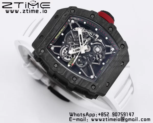 RICHARD MILLE RM035 RM35-01 Black Carbon BBR Best Edition Skeleton Dial on White Rubber Strap Clone RMUL3 - Super Clone Watch | 1:1 Best Version