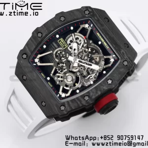 RICHARD MILLE RM035 RM35-01 Black Carbon BBR Best Edition Skeleton Dial on White Rubber Strap Clone RMUL3 - Super Clone Watch | 1:1 Best Version