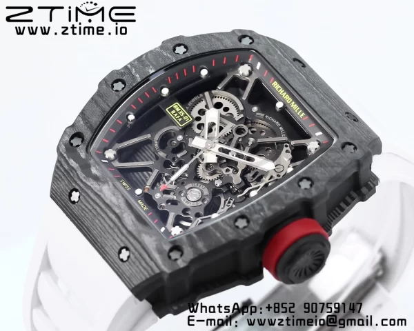 RICHARD MILLE RM035 RM35-01 Black Carbon BBR Best Edition Skeleton Dial on White Rubber Strap Clone RMUL3 - Super Clone Watch | 1:1 Best Version