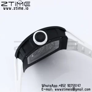 RICHARD MILLE RM055 BlackCeramic BBR Factory Best Edition Skeleton Black Dial Blue Inside Frame on White Strap Clone RMUL2 V3 - Super Clone Watch | 1:1 Best Version