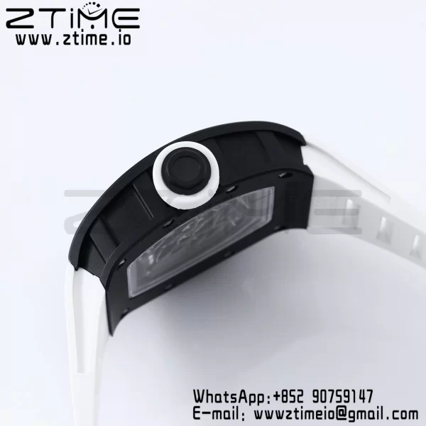 RICHARD MILLE RM055 BlackCeramic BBR Factory Best Edition Skeleton Black Dial Blue Inside Frame on White Strap Clone RMUL2 V3 - Super Clone Watch | 1:1 Best Version