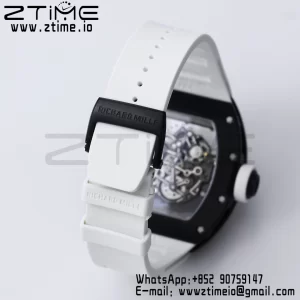 RICHARD MILLE RM055 BlackCeramic BBR Factory Best Edition Skeleton Black Dial Blue Inside Frame on White Strap Clone RMUL2 V3 - Super Clone Watch | 1:1 Best Version