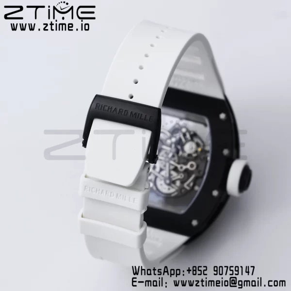 RICHARD MILLE RM055 BlackCeramic BBR Factory Best Edition Skeleton Black Dial Blue Inside Frame on White Strap Clone RMUL2 V3 - Super Clone Watch | 1:1 Best Version