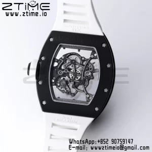 RICHARD MILLE RM055 BlackCeramic BBR Factory Best Edition Skeleton Black Dial Blue Inside Frame on White Strap Clone RMUL2 V3 - Super Clone Watch | 1:1 Best Version
