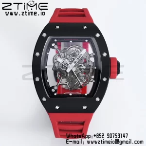 RICHARD MILLE RM055 BlackCeramic BBR Factory Best Edition Skeleton Black Dial Black Inside Frame on Red Strap Clone RMUL2 V3 - Super Clone Watch | 1:1 Best Version