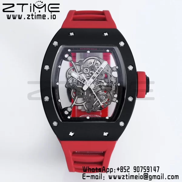 RICHARD MILLE RM055 BlackCeramic BBR Factory Best Edition Skeleton Black Dial Black Inside Frame on Red Strap Clone RMUL2 V3 - Super Clone Watch | 1:1 Best Version