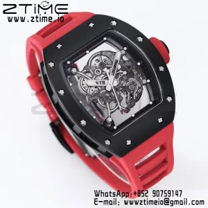 RICHARD MILLE RM055 BlackCeramic BBR Factory Best Edition Skeleton Black Dial Black Inside Frame on Red Strap Clone RMUL2 V3 - Super Clone Watch | 1:1 Best Version