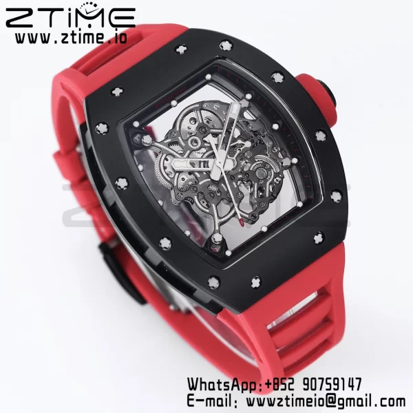 RICHARD MILLE RM055 BlackCeramic BBR Factory Best Edition Skeleton Black Dial Black Inside Frame on Red Strap Clone RMUL2 V3 - Super Clone Watch | 1:1 Best Version