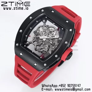 RICHARD MILLE RM055 BlackCeramic BBR Factory Best Edition Skeleton Black Dial Black Inside Frame on Red Strap Clone RMUL2 V3 - Super Clone Watch | 1:1 Best Version