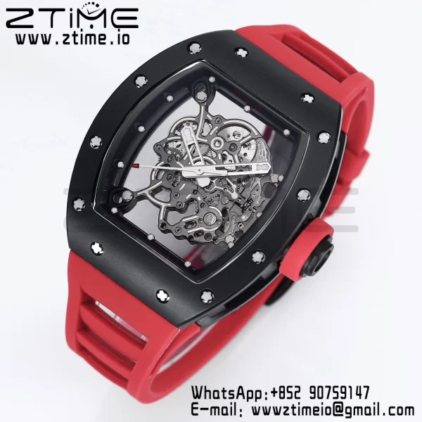 RICHARD MILLE RM055 BlackCeramic BBR Factory Best Edition Skeleton Black Dial Black Inside Frame on Red Strap Clone RMUL2 V3 - Super Clone Watch | 1:1 Best Version