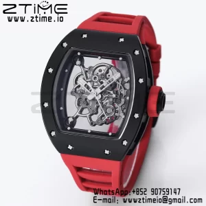 RICHARD MILLE RM055 BlackCeramic BBR Factory Best Edition Skeleton Black Dial Black Inside Frame on Red Strap Clone RMUL2 V3 - Super Clone Watch | 1:1 Best Version
