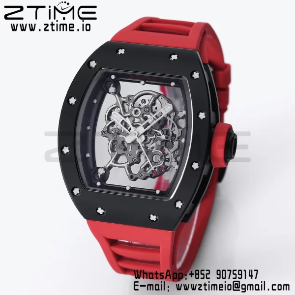 RICHARD MILLE RM055 BlackCeramic BBR Factory Best Edition Skeleton Black Dial Black Inside Frame on Red Strap Clone RMUL2 V3 - Super Clone Watch | 1:1 Best Version