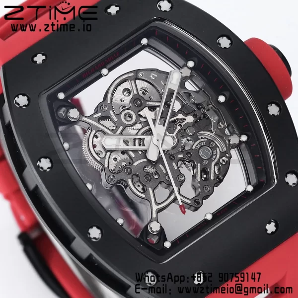 RICHARD MILLE RM055 BlackCeramic BBR Factory Best Edition Skeleton Black Dial Black Inside Frame on Red Strap Clone RMUL2 V3 - Super Clone Watch | 1:1 Best Version