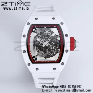 RICHARD MILLE RM055 White Ceramic BBR Factory Best Edition Skeleton Black Dial Blue Inside Frame on White Rubber Strap Clone RMUL2 V3 - Super Clone Watch | 1:1 Best Version